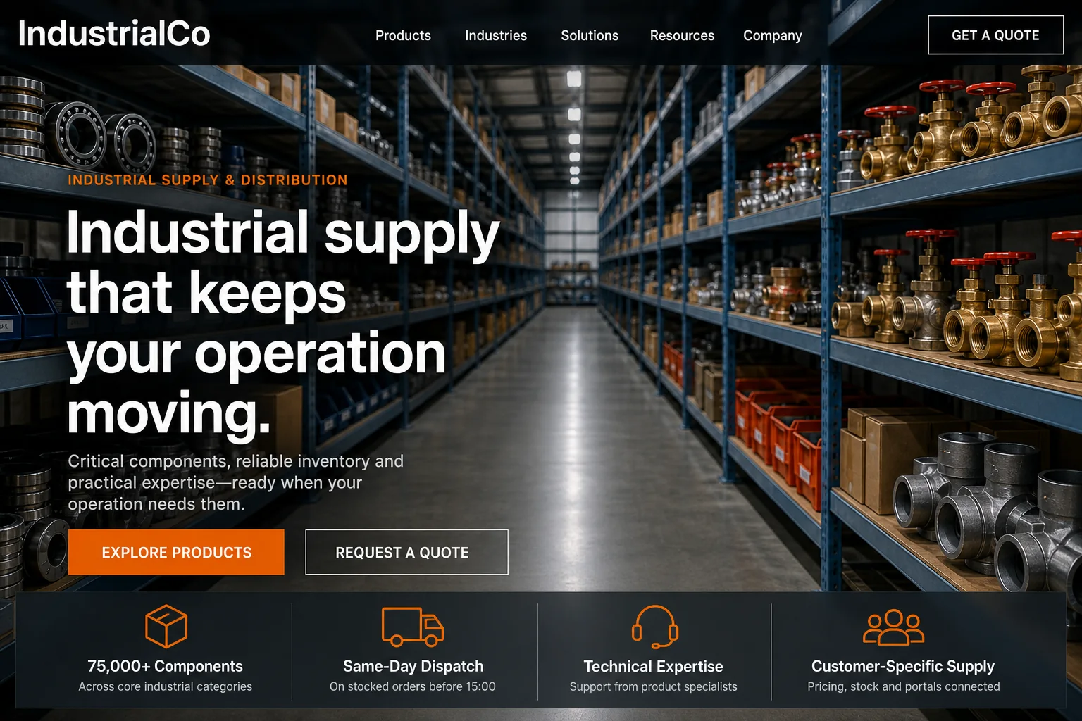 IndustrialCo's website after the redesign, rebuilt in Odoo