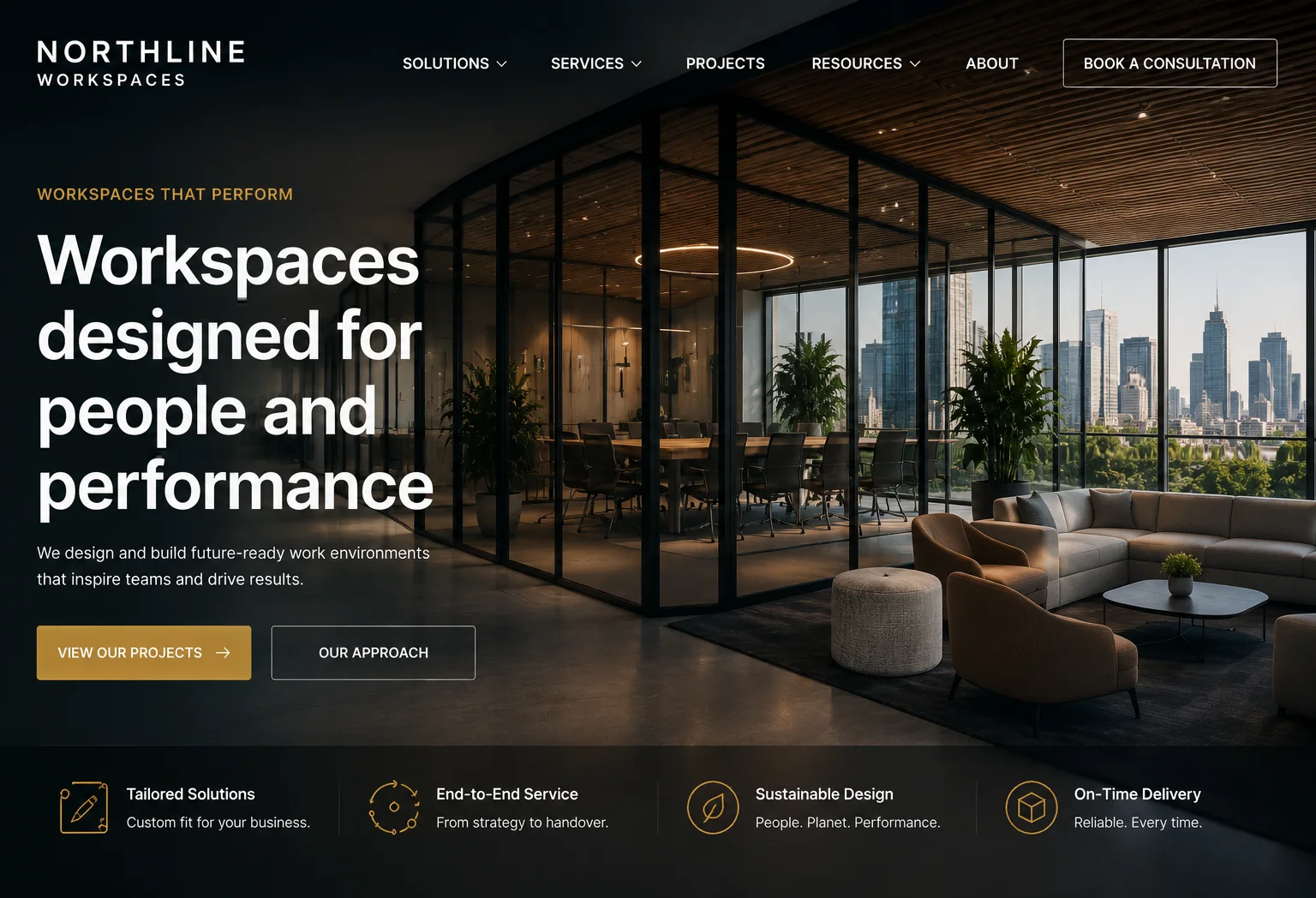 Northline Workspaces website hero, designed and built in Odoo